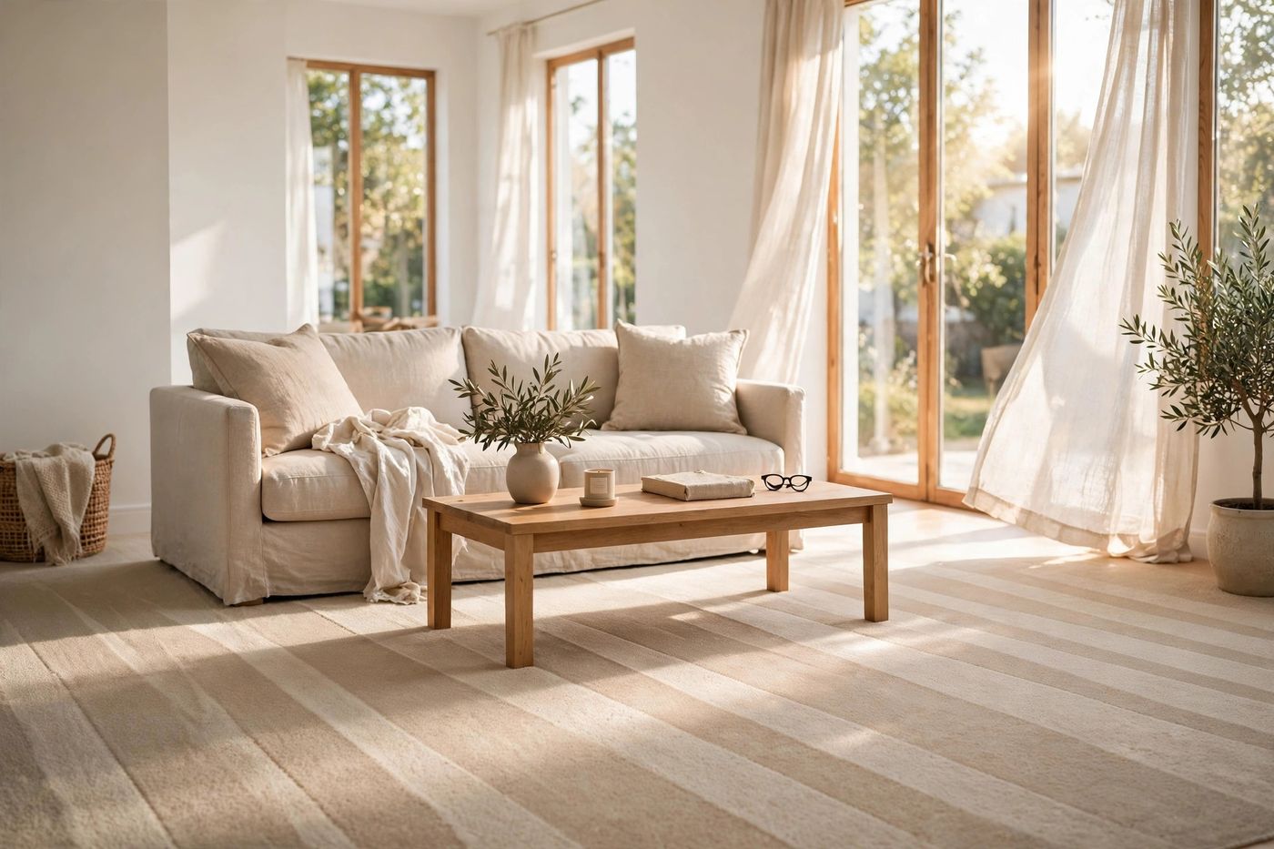 Bright living room with freshly cleaned carpet